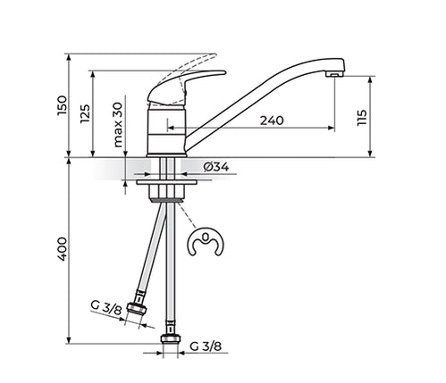Baterija za sudoperu Rosan King, 2 cevi - Hiposanit - Oprema za Kupatila Novi Sad/ Tus kabine, kade, slavine, HL slivnici - slika proizvoda