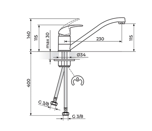 Baterija za sudoperu Rosan PERLA baterija za sudoperu, 2 cevi - Hiposanit - Oprema za Kupatila Novi Sad/ Tus kabine, kade, slavine, HL slivnici - slik