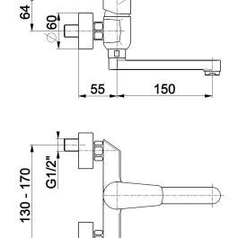 Armatura GERMAN baterija zidna, D=150cm